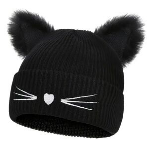 NEW! Cozy Black Cat Ears Knit Beanie for Women!